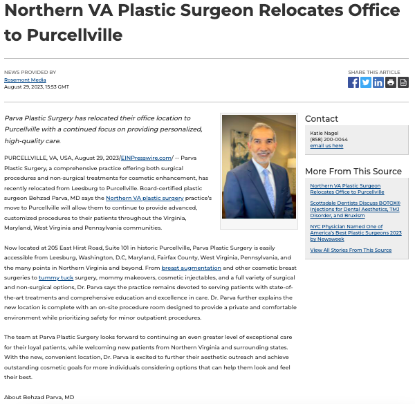 Northern VA Plastic Surgeon Relocates Office to Purcellville